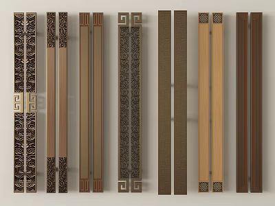 Elegant Decorative Door Handles Featuring Various Ornate Patterns Metal And Wood Combinations 3d model