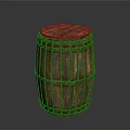 Rustic Wooden Barrel With Metal Hoops For Home Storage And Decor