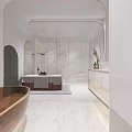 Luxurious SPA Sauna Room With Modern Design Marble Floor Copper Bathtub And Soft Towels