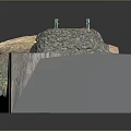 Detailed Green Bridge Model Spanning Canyon With Blue Water And Rocky Mountainsides