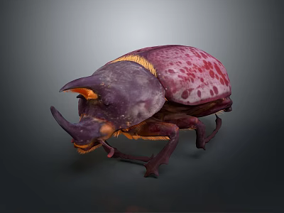 Textured Purple and Pink Spotted Beetle with Horned Head on Dark Background 3d model