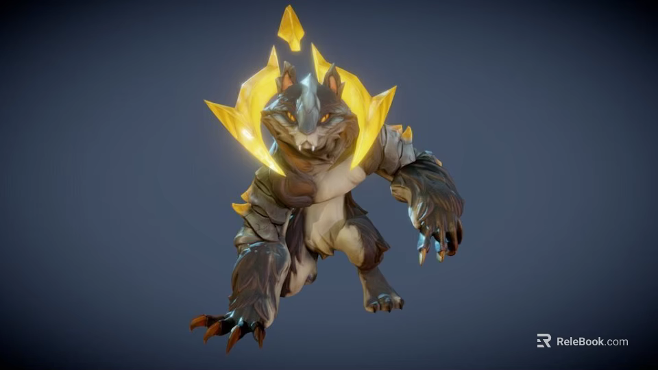 Fantasy Wolf Creature With Yellow Spiked Accents Muscular Build And Sharp Claws 3d model 
