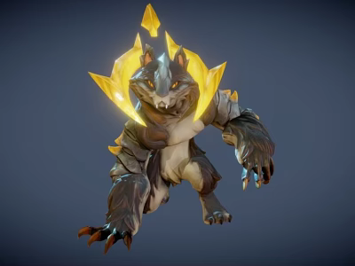 Fantasy Wolf Creature With Yellow Spiked Accents Muscular Build And Sharp Claws 3d model