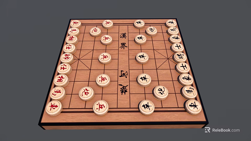Traditional Chinese Chess Board Game Entertainment with Wooden Board and Round Pieces 3d model 