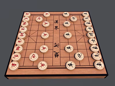 Traditional Chinese Chess Board Game Entertainment with Wooden Board and Round Pieces 3d model