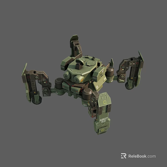 Green Mechanical Robot With Multi Limbed Structure And Armored Design 3d model