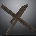 Crossed Metal Industrial Equipment With Rustic Surface Texture On Gray Backdrop