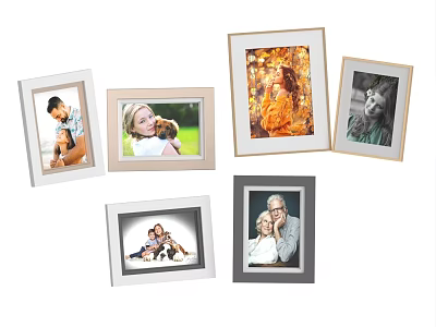 Multiple Modern Photo Frames with Family Portraits in White Gold and Gray 3d model