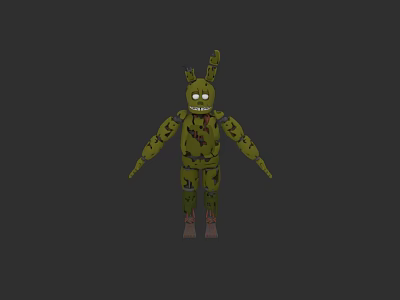 Scary Green Rabbit Game Character With Yellow Eyes And Tattered Body In Horror Scene 3d model