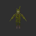 Scary Green Rabbit Game Character With Yellow Eyes And Tattered Body In Horror Scene