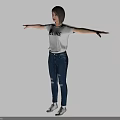 A Woman In White CELINE T shirt Blue Ripped Jeans And White Sneakers With Arms Stretched