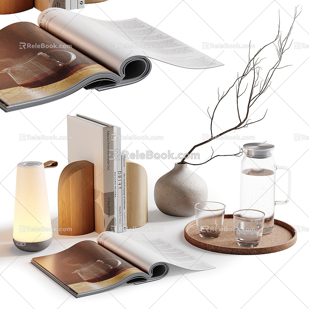 Ornaments Vase Table Lamp Cup Books 3d model