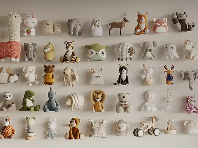 Various Plush Stuffed Toys Collection Featuring Rabbit Llama Fox Bear Owl Lion Deer And Crocodile 3d model