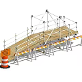 Road Infrastructure Scaffolding Structure With Traffic Cone And Warning Sign Setup