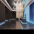 Clubhouse Lobby With Modern Reception Desk And Decorative Ceiling Design Feature Wall