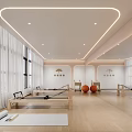 Yoga Pilates Studio With Reformers Exercise Balls Yoga Mats Mirrors Wooden Floors White Curtains And Lighting