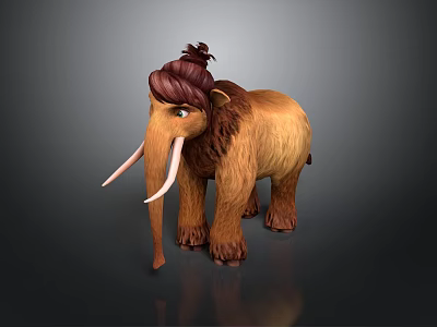 3D Render Of Mammoth With Brown Fur White Tusks And Topknot Standing On Dark Background 3d model