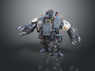 Game Movie Character Heavy Armored Mech With Metal Armor Mechanical Arms And Weapon Details 3d model
