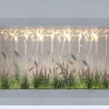 Water Ripple Light in Wall Niche with Flowing Lighting Effect and Green Pink Grass Plants