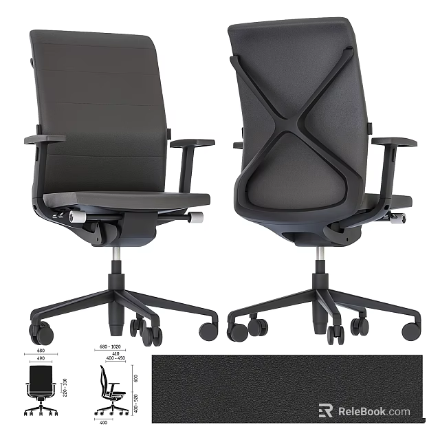 Modern Black Office Table and Chair Set with Ergonomic Seats and Rolling Casters 3d model 
