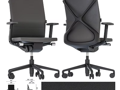 Modern Black Office Table and Chair Set with Ergonomic Seats and Rolling Casters 3d model