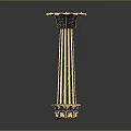 Decorative Classical Column With Gold Black Stripes Leaf Top And Ornate Base 3d model