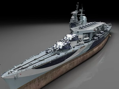Military Battleship With Upper Deck Turrets Grey Hull And Brown Bottom Design 3d model