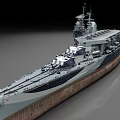 Military Battleship With Upper Deck Turrets Grey Hull And Brown Bottom Design