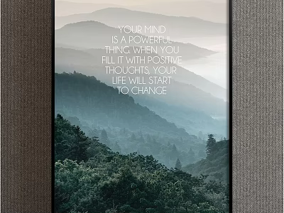 Scenic Landscape Painting With Misty Mountains Lush Green Forest And Inspirational Text 3d model