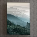 Scenic Landscape Painting With Misty Mountains Lush Green Forest And Inspirational Text