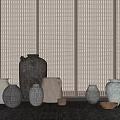 Combination of clay and clay pots 3d model