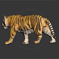 Realistic Tiger Model With Yellow Black Stripes And Walking Pose