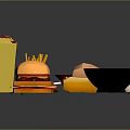 Display of Assorted Fast Foods Including Fries Pizza Hamburger Donut Hot Dog and Sandwich