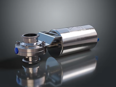 Stainless Steel Industrial Valve With Flange Connection And Blue Knobs 3d model