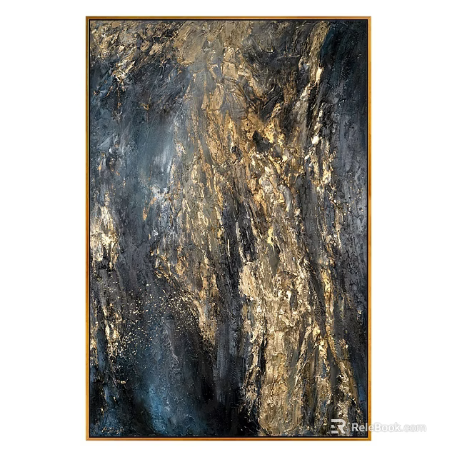 Abstract Golden Dark Blue Texture Oil Painting with Thick Brushstrokes and Rich Colors 3d model 