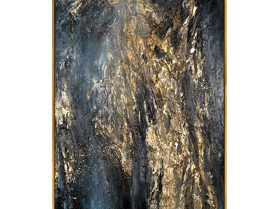Abstract Golden Dark Blue Texture Oil Painting with Thick Brushstrokes and Rich Colors 3d model