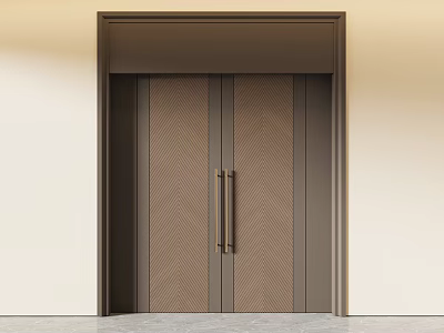 Modern Double Doors With Wood Grain Pattern Metal Handles And Sleek Frame Design 3d model