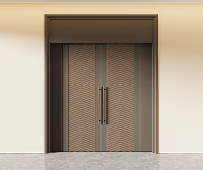 Modern Double Doors With Wood Grain Pattern Metal Handles And Sleek Frame Design 3d model