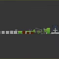 Cartoon Pixel Style Scene With Block Buildings Various Colored Blocks Green Plants And Fountain