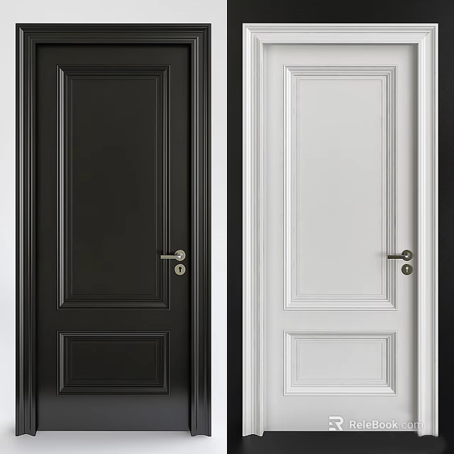 Black and White Hinged Door Design For Modern Interior With Panel Details 3d model 