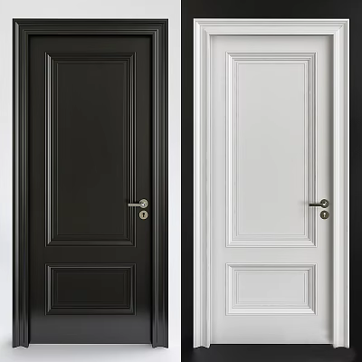 Black and White Hinged Door Design For Modern Interior With Panel Details 3d model