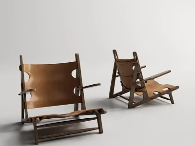 Modern Minimalist Leisure Chair Design With Wooden Frame And Brown Leather 3d model
