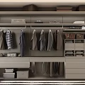 Modern Wardrobe Interior Design With Hanging Clothes Drawers Folded Garments And Suitcase Storage