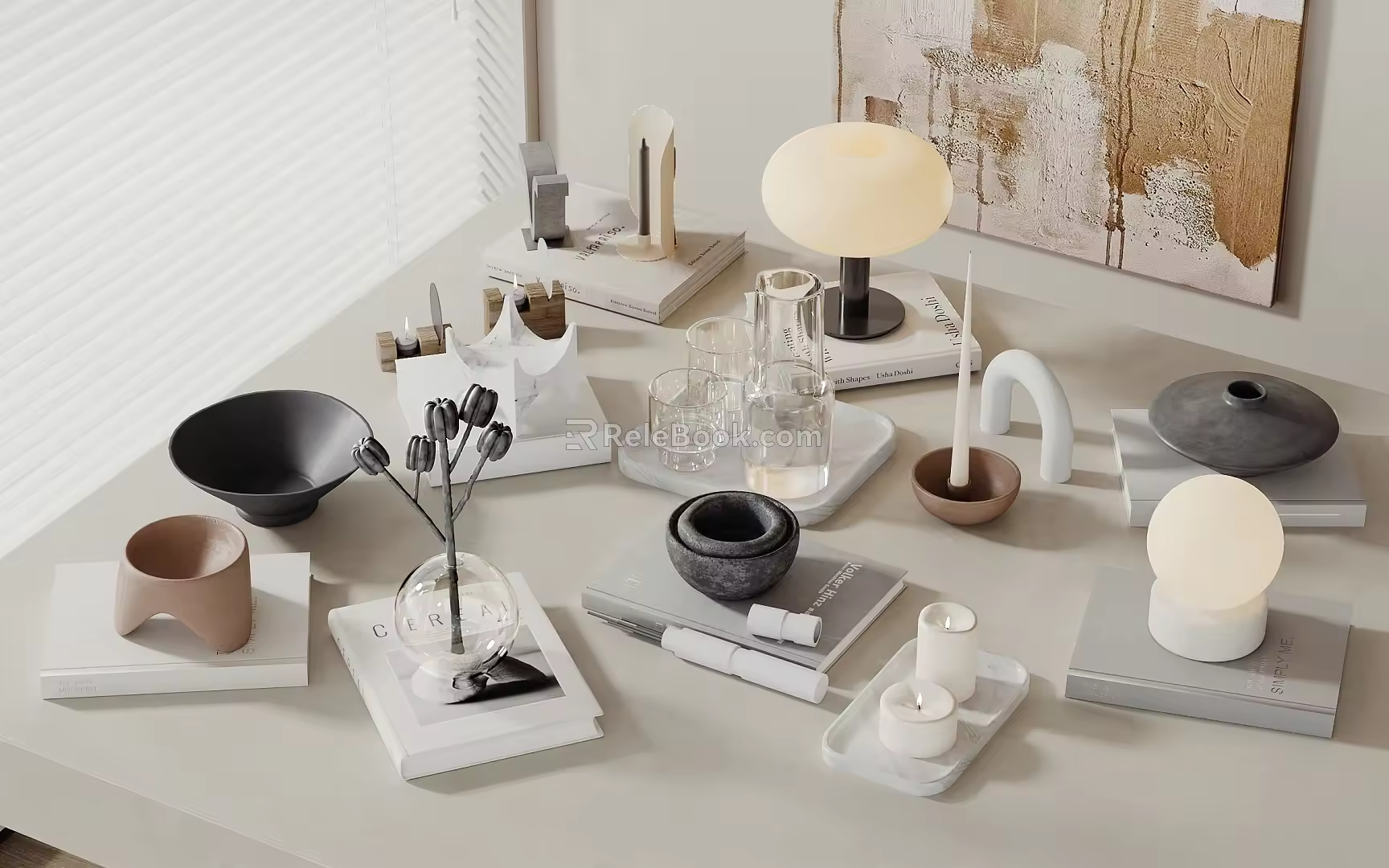 Decorative Ornaments Combination Small Table Lamp Books 3d model