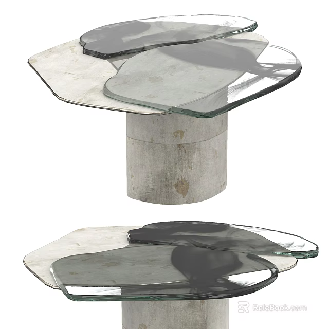 Modern Coffee Table Featuring Glass Top And Distressed Metal Pedestal With Unique Design 3d model 
