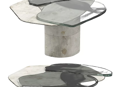 Modern Coffee Table Featuring Glass Top And Distressed Metal Pedestal With Unique Design 3d model