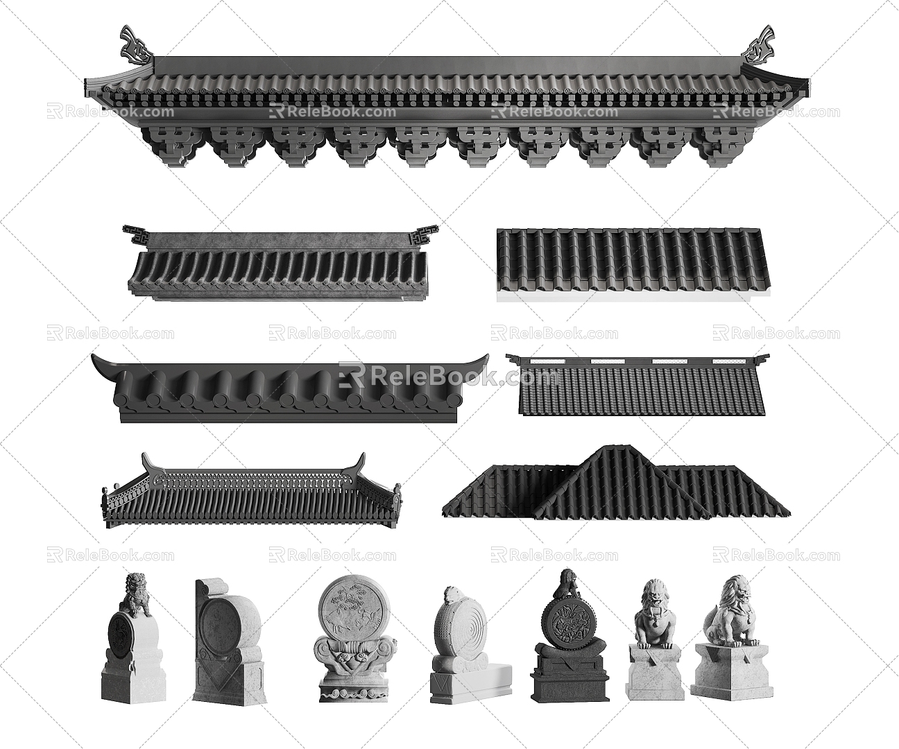 New Chinese-style Eaves Eaves Roof Door Head Tiles Roof Components Building Components 3d model