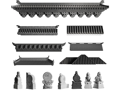 New Chinese-style Eaves Roof Door Head Tiles Roof Components Building Components 3d model