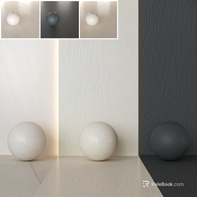 Interior Design Components Featuring Textured Walls And Colored Spheres In White And Dark Gray 3d model 