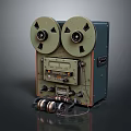 Vintage Electronic Tape Recorder With Two Reels Knobs Control Panel And Headphones